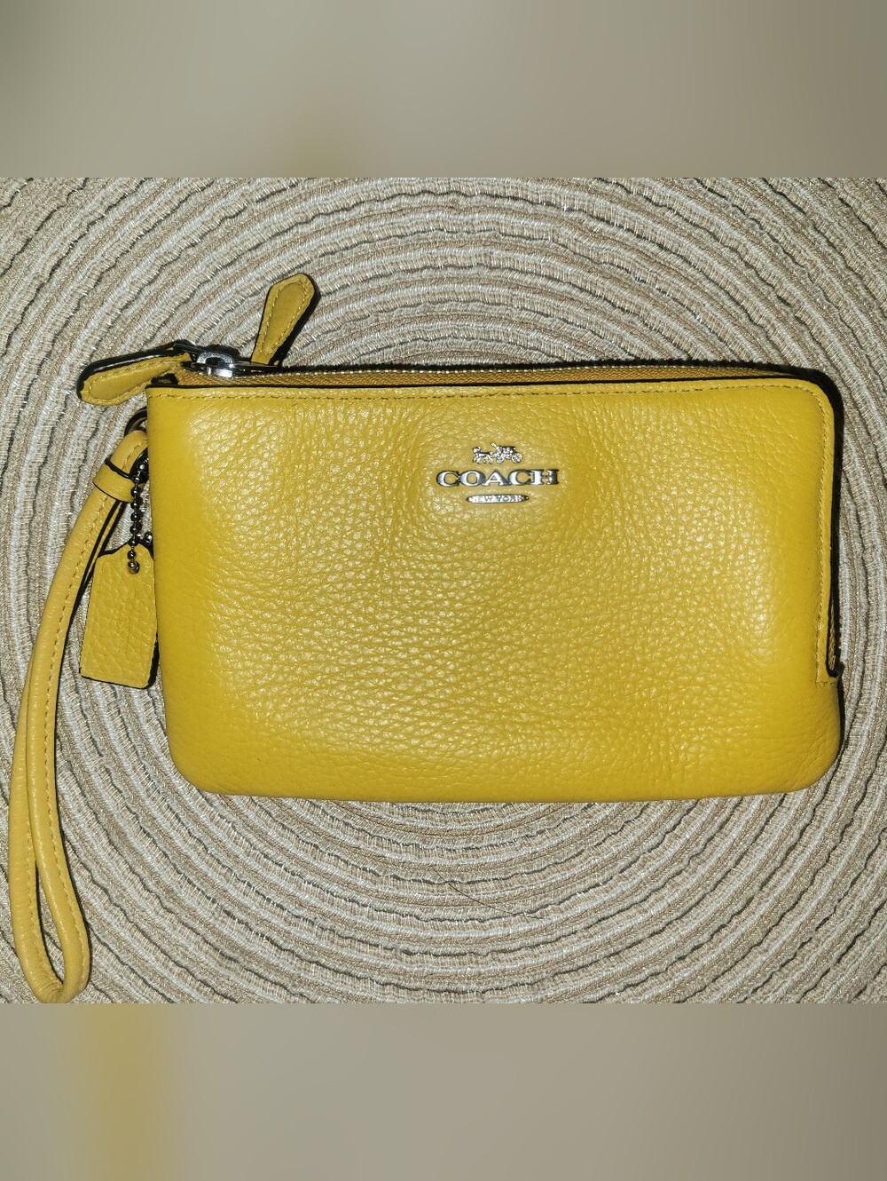Coach Yellow Pebbled Leather Double Zip Wristlet Clutch - Picture 2 of 6